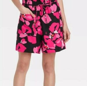 Who What Wear High Waisted Linen Blend Floral Print Shorts Sz- S